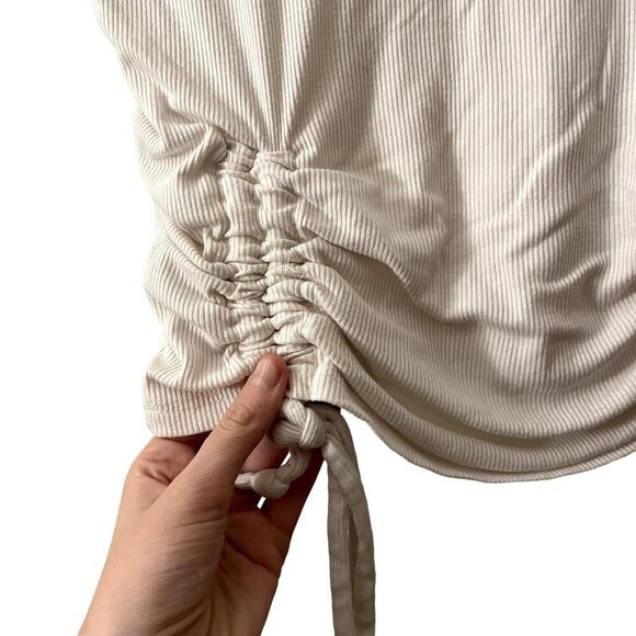 Sky and Sparrow white knit ribbed sweater ruched cinched sides drawstring top - Picture 5 of 5